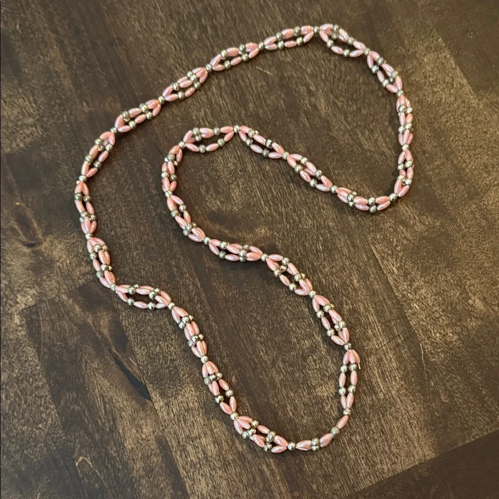 Vintage Pink Beaded Rope Necklace